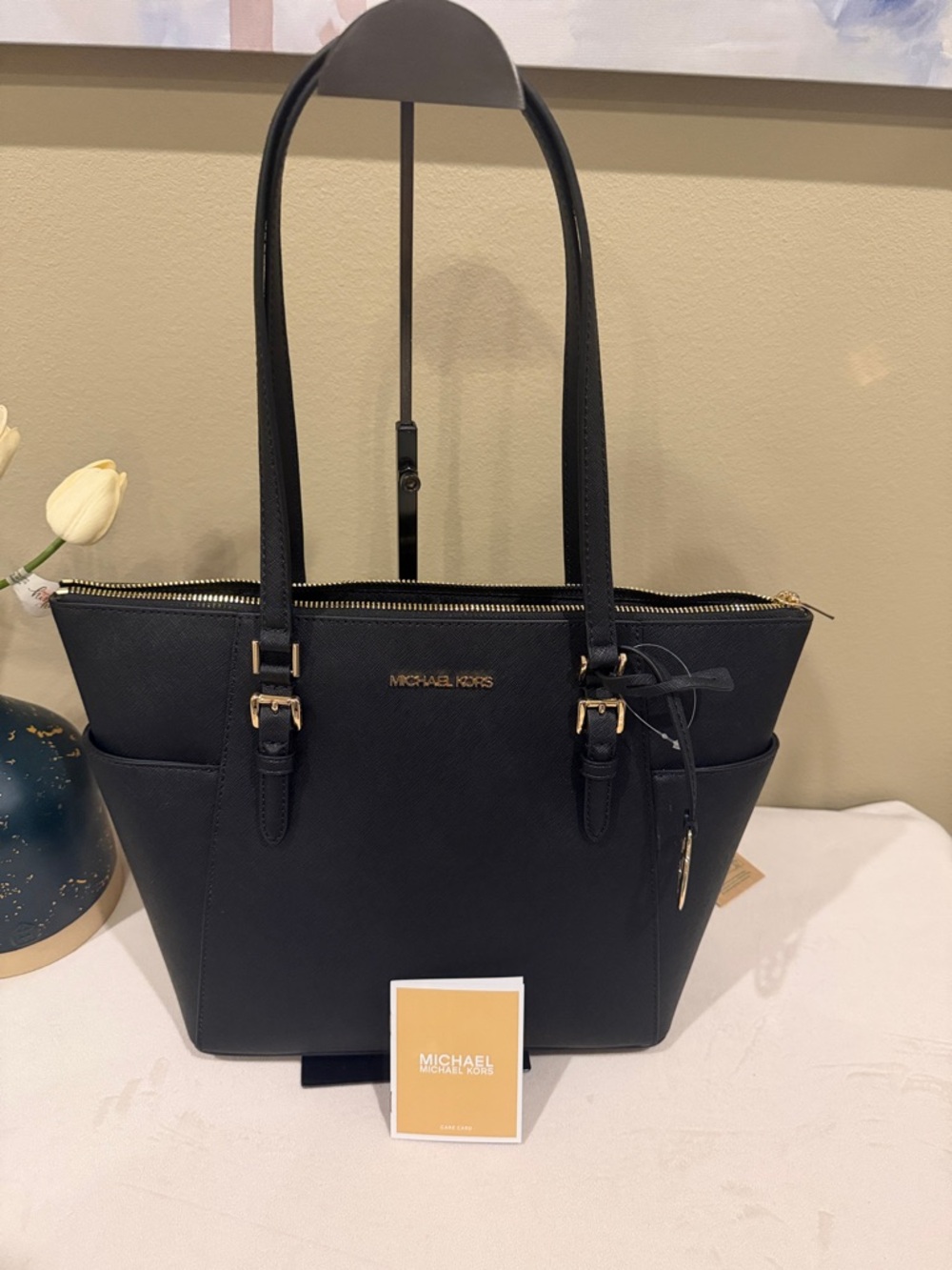 Michael Kors Charlotte Saffiano Leather Zip Top Tote